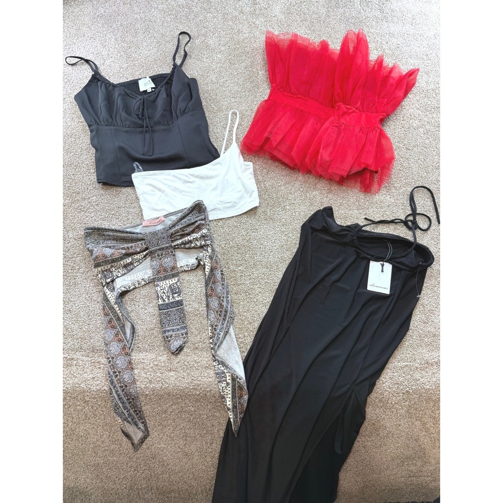 LOT Evening Boho Wear Womens Clothing S Black Red Tulle Dress Tops Festival